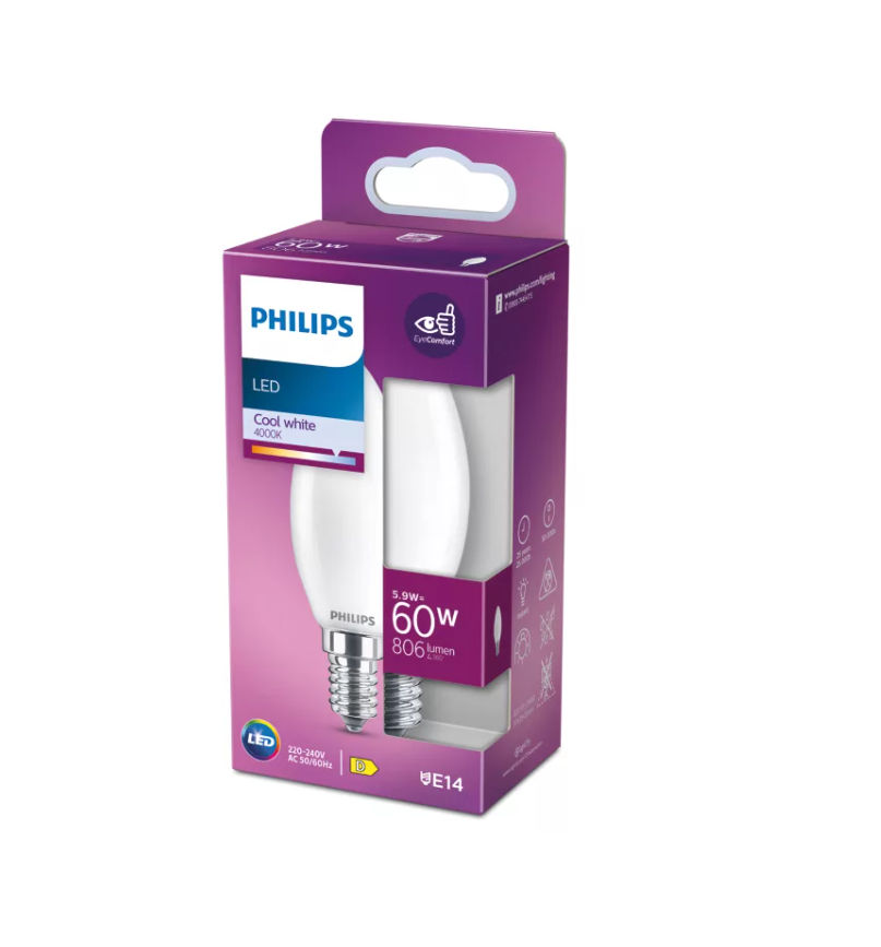 Philips LED Kaarslamp B35 E14 5.9W 806lm 4000K