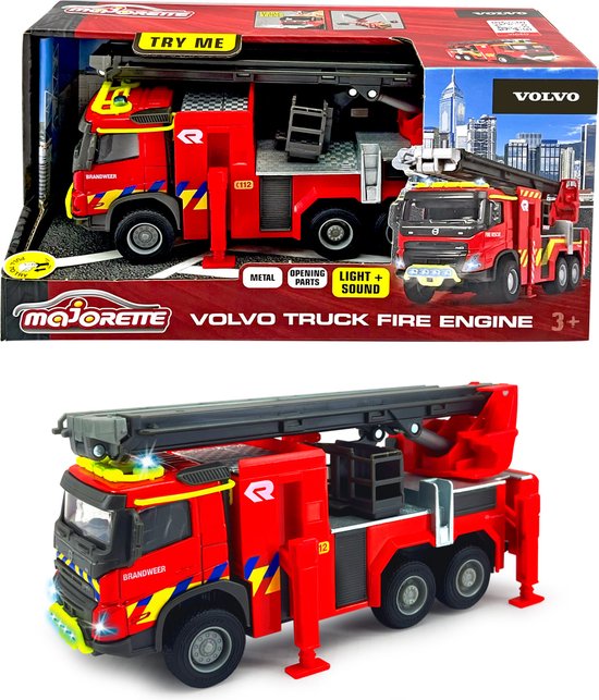 Majorette Belgische Brandweerwagen volvo FMX ladder, met licht en geluid