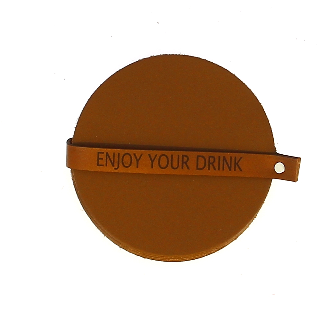 Enjoy Your Drink Glasonderzetter Leder Rond - Medium Brown - 6 stuks