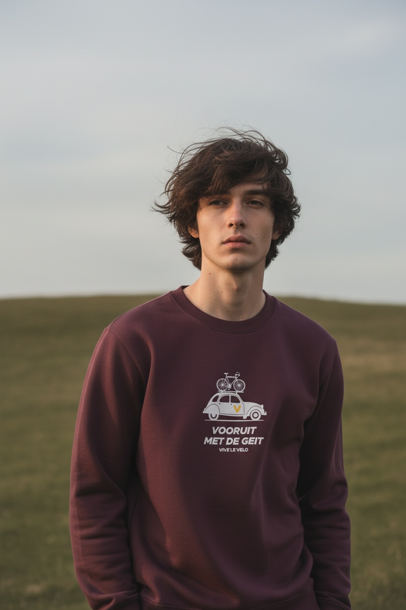 Vive le Vélo Sweater Unisex Vooruit met de Geit Regular Fit Red Brown