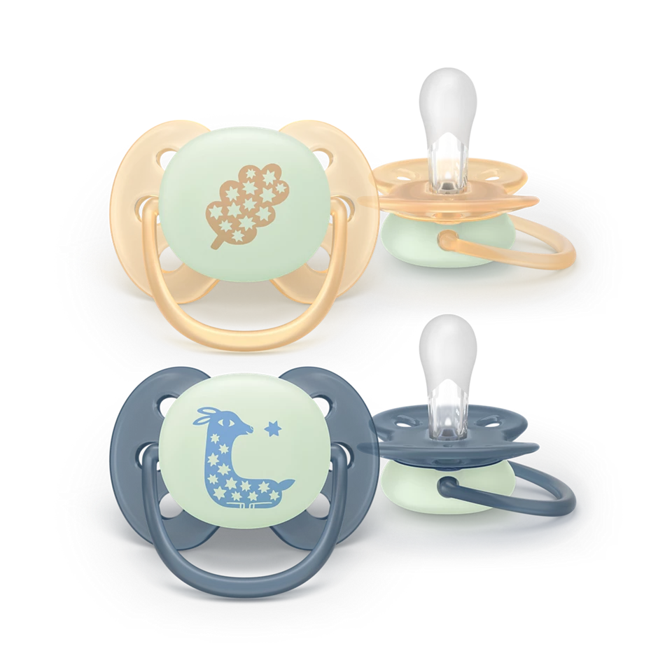 Philips Avent Fopspeen Ultra Soft Night Perzik-Blauw +6 maand - 2 stuks