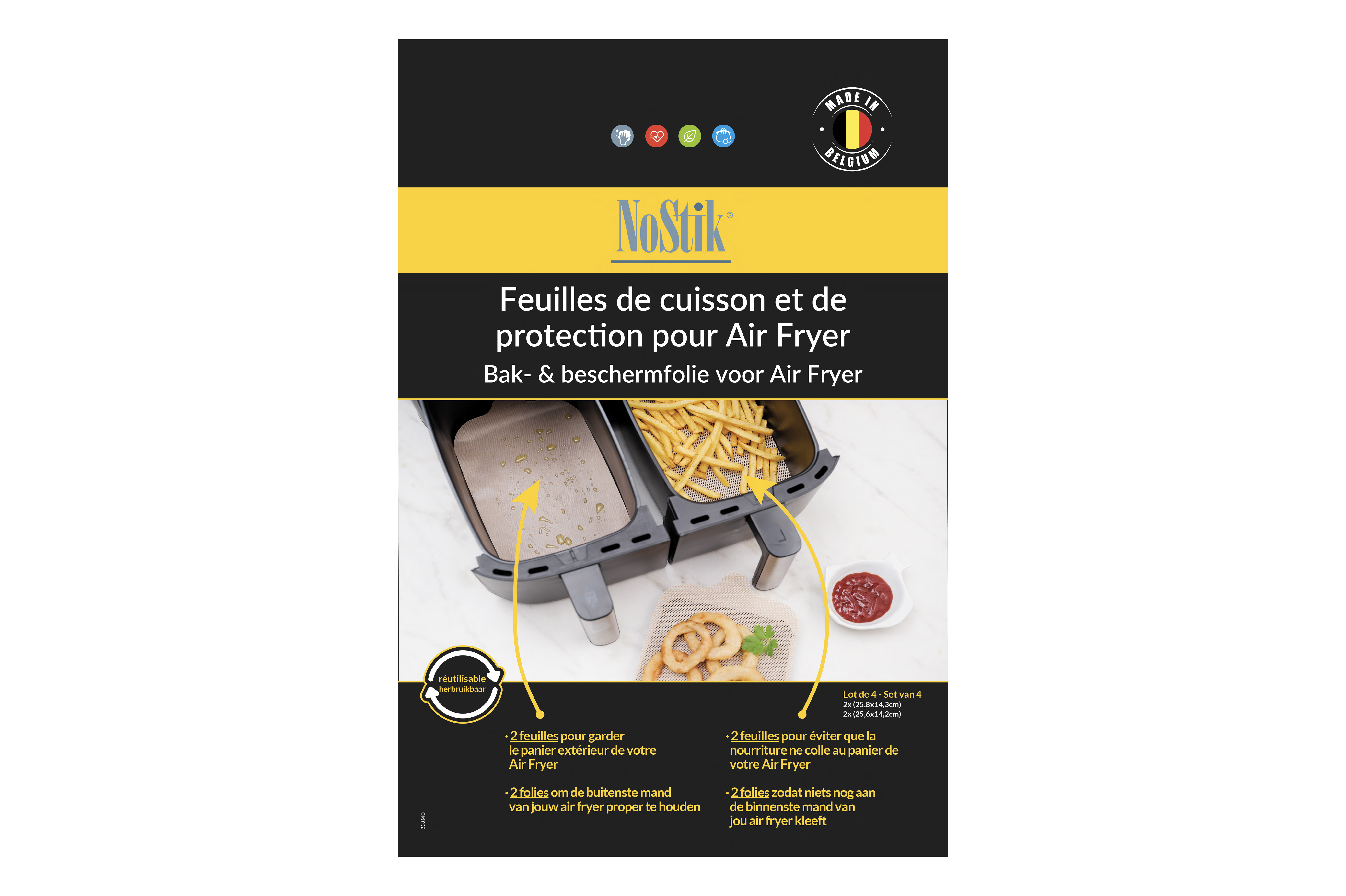 NoStik Beschermfolie Dubbele Airfryer 14x25 cm set 4 stuks