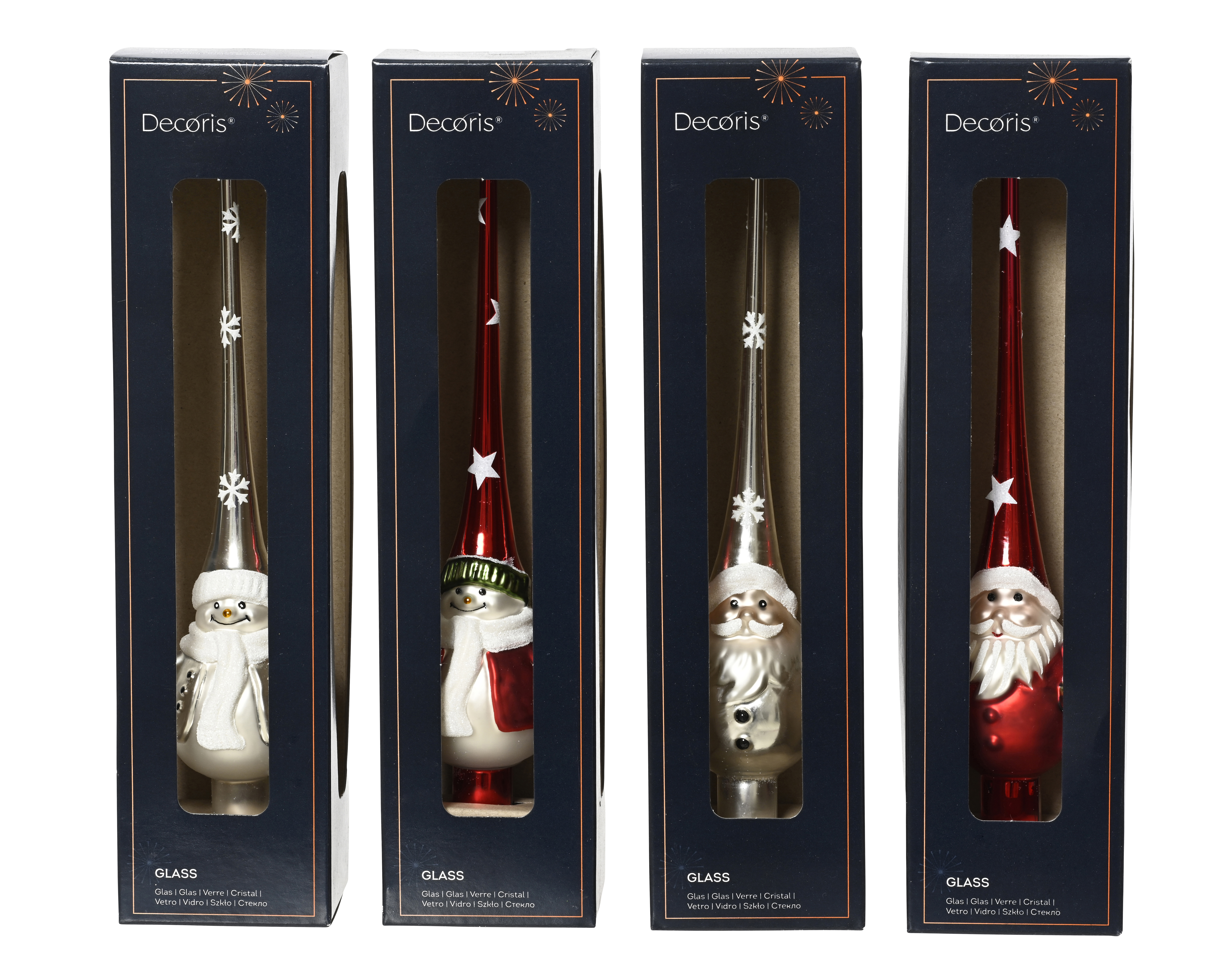 Piek Glas Rood/Zilver 5.5x25 cm Kerstman/Sneeuwman - assorti - prijs per stuk