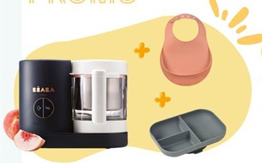 Beaba Babycook Neo Night Blue + Bord Silicone Vakjes Mineral Green + Slab Silicone Terracotta