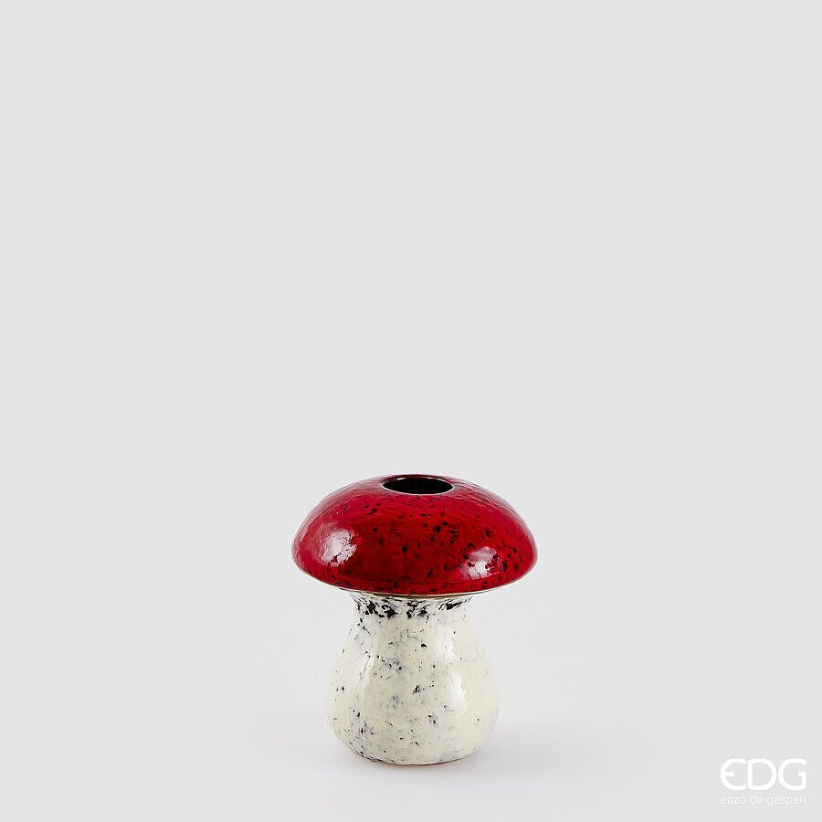 EDG Kaarshouder Paddenstoel Wit/Rood 8x8.5 cm - Keramiek - voor 1 Kaars