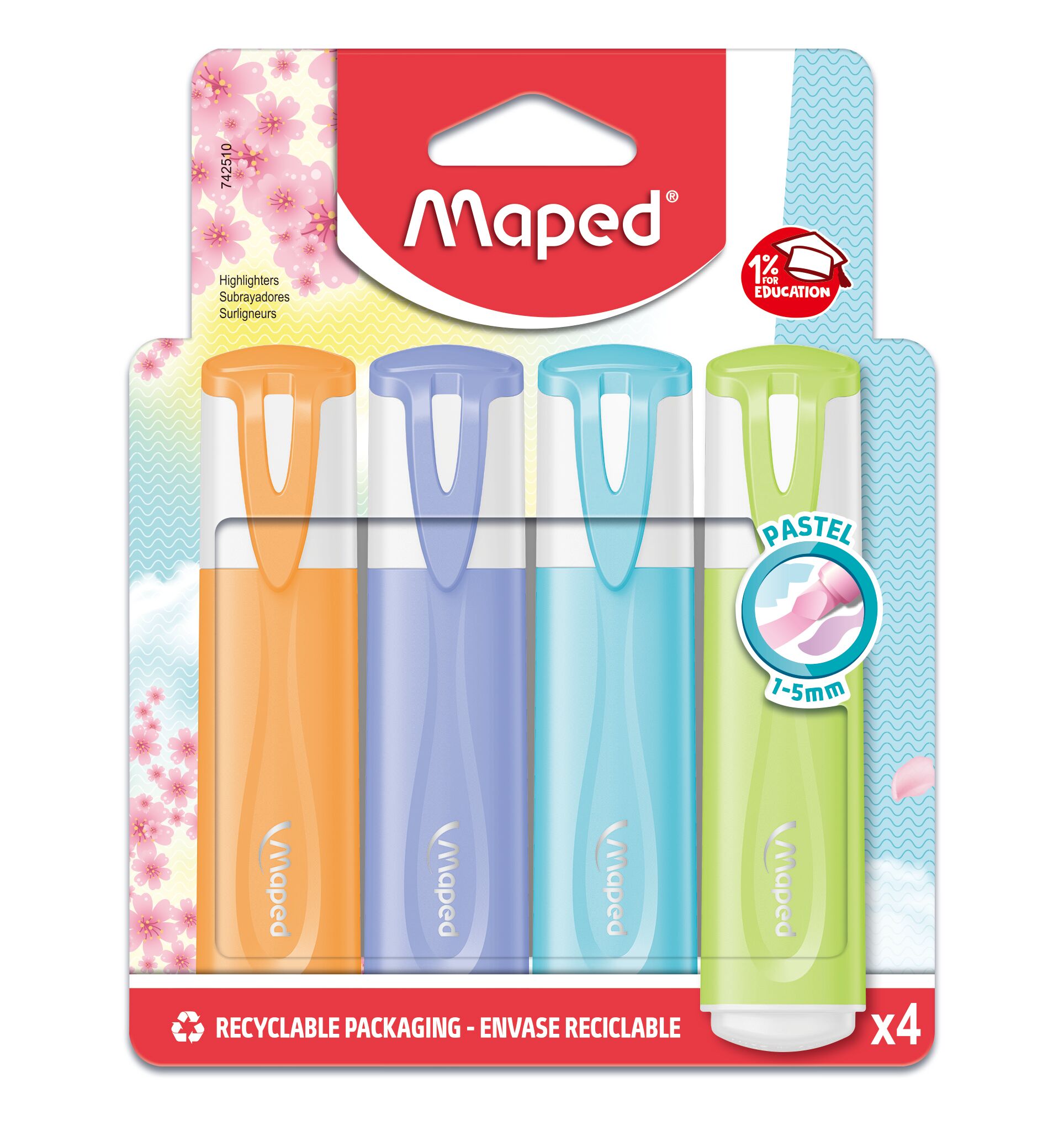 Maped Markeerstift Fluo'Peps Classic Pastel assorti 4 stuks - Blister