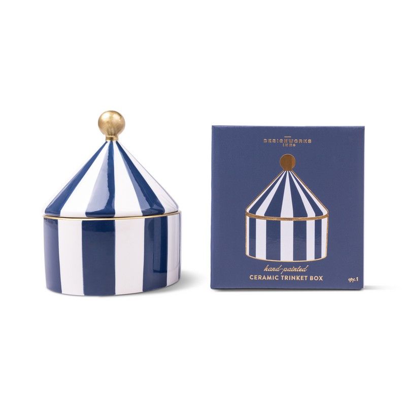 Designworks Ink Trinket Box Navy Stripe 10x12 cm - Juwelen-/Opbergdoos - Keramiek