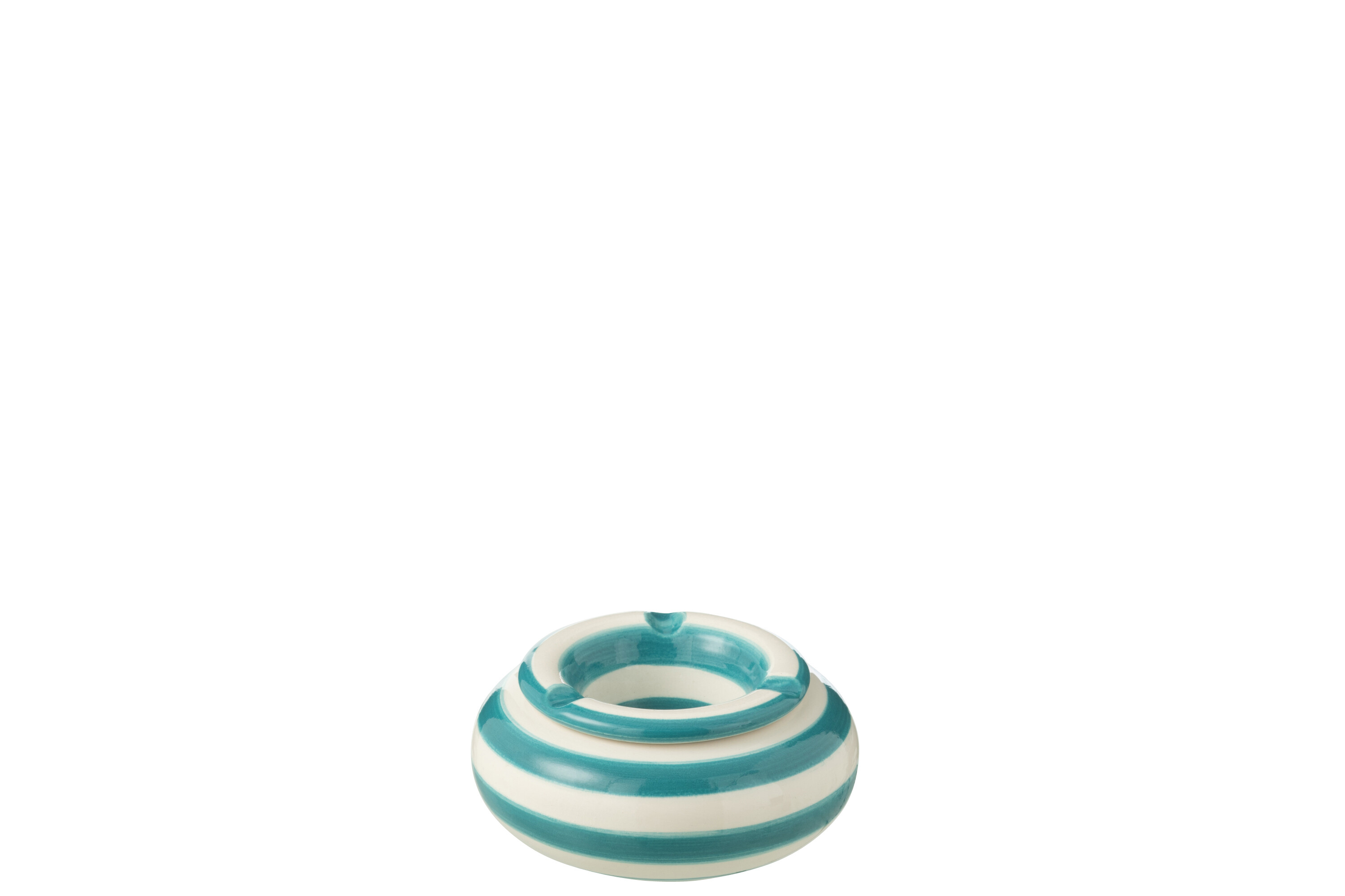 J-Line Asbak Grana Stripes White/Aqua 11x5 cm - Keramiek