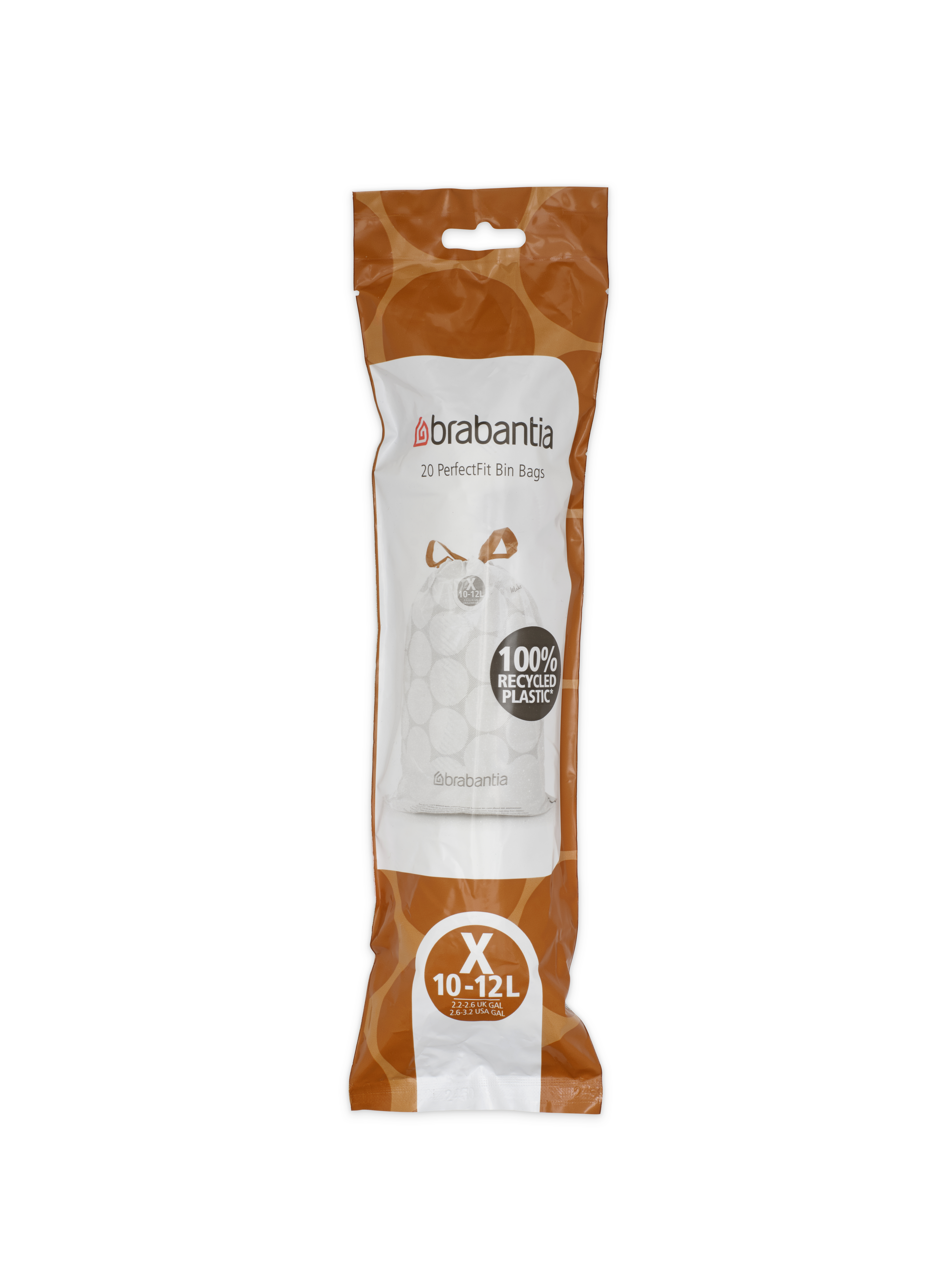 Brabantia Afvalzakken 10-12l Perfectfit Recycled Code X 20 stuks - met Trekbandsluiting - 100% Recycled