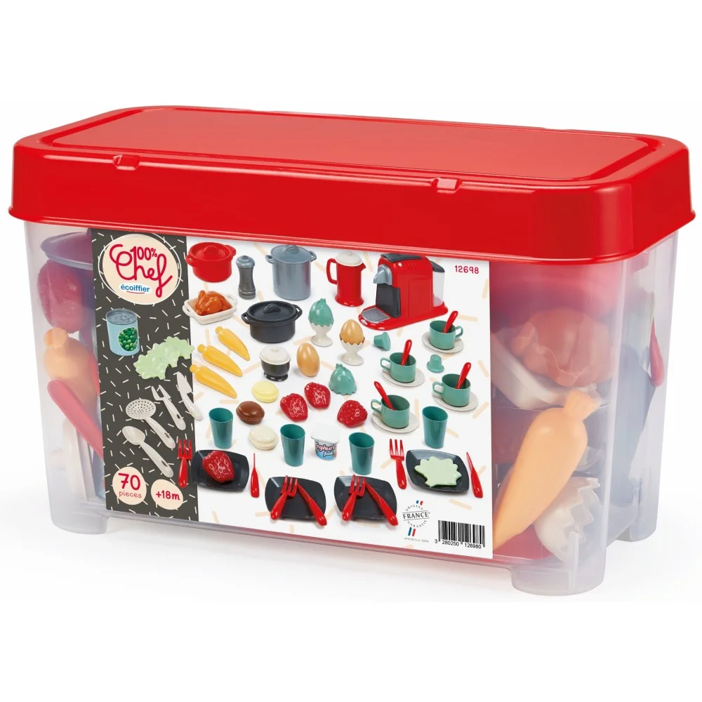Ecoiffier 100% Chef Servies in Opbergkist 70-delig