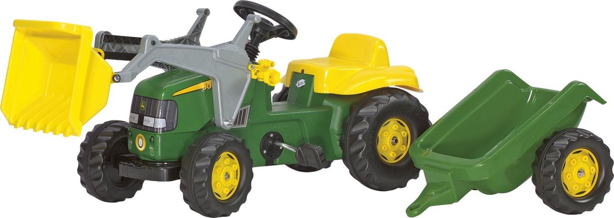 Rollykid John Deere Traktor met Lader en Aanhanger, 2-5 Jaar, Motorkap open