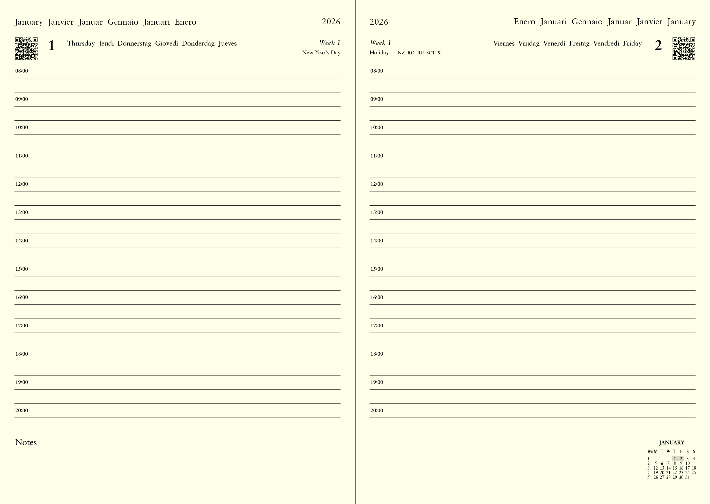 Letts Agenda 2026 Lecassa A6+ 1dag/pag+Notes Internationaal assorti - per stuk