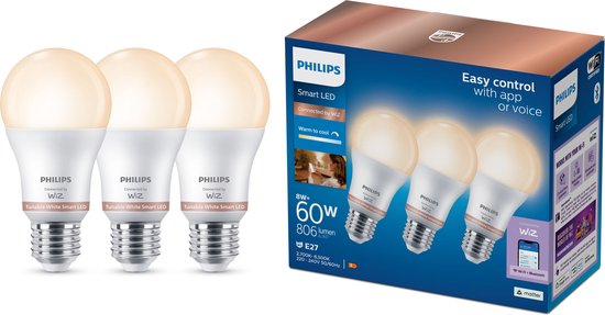 Philips Smart LED Standaard Lamp A60 E27 8W 806lm 2700-6500K - 3 stuks