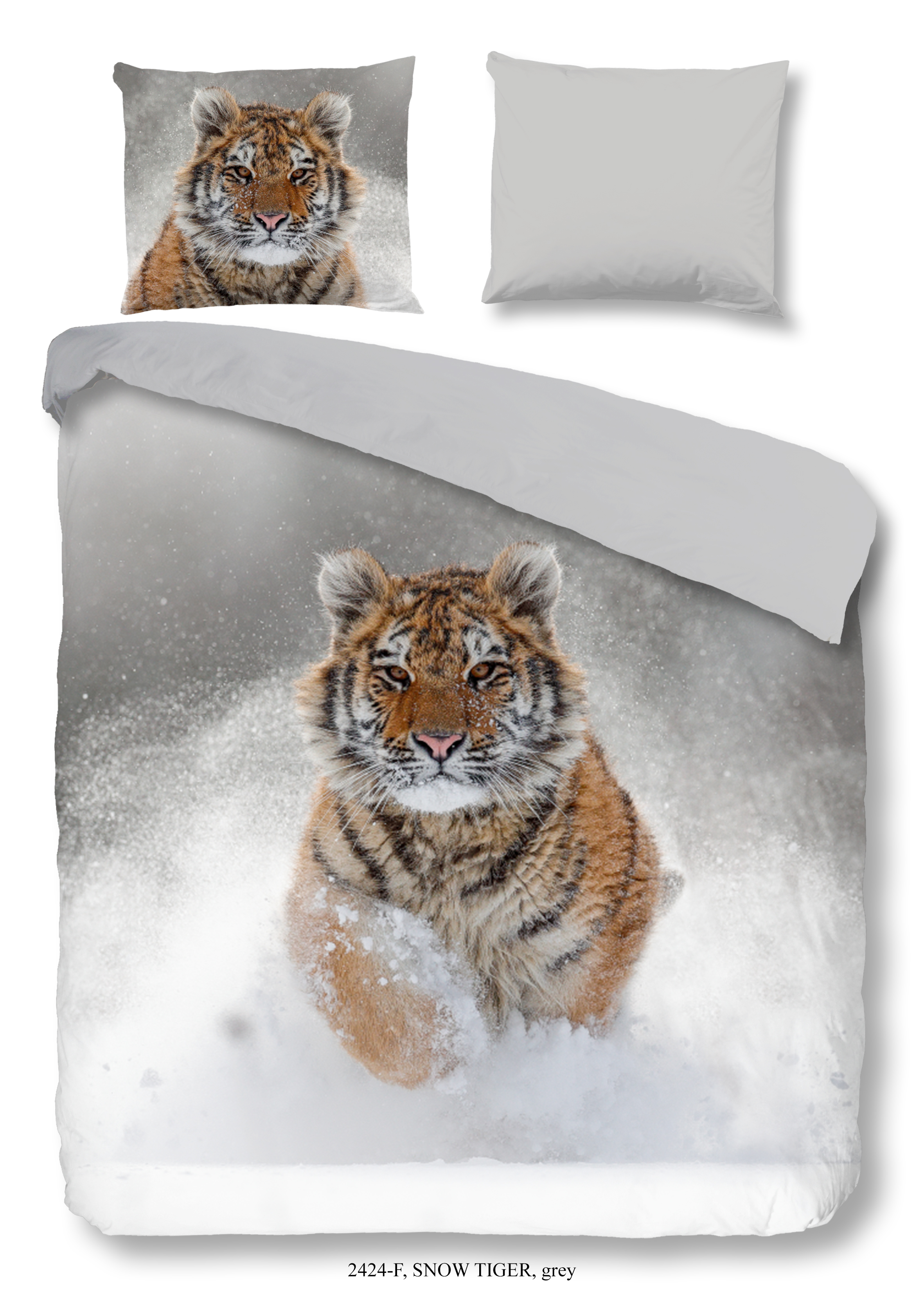 Good Morning Dekbedovertrek Sneeuw Grijs Tijger 240x220 cm Flanel