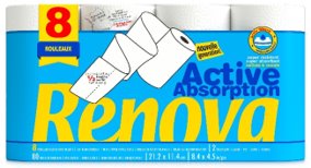Renova Keukenpapier Active Aborptie Wit - 8 rollen – 80 Vel per rol