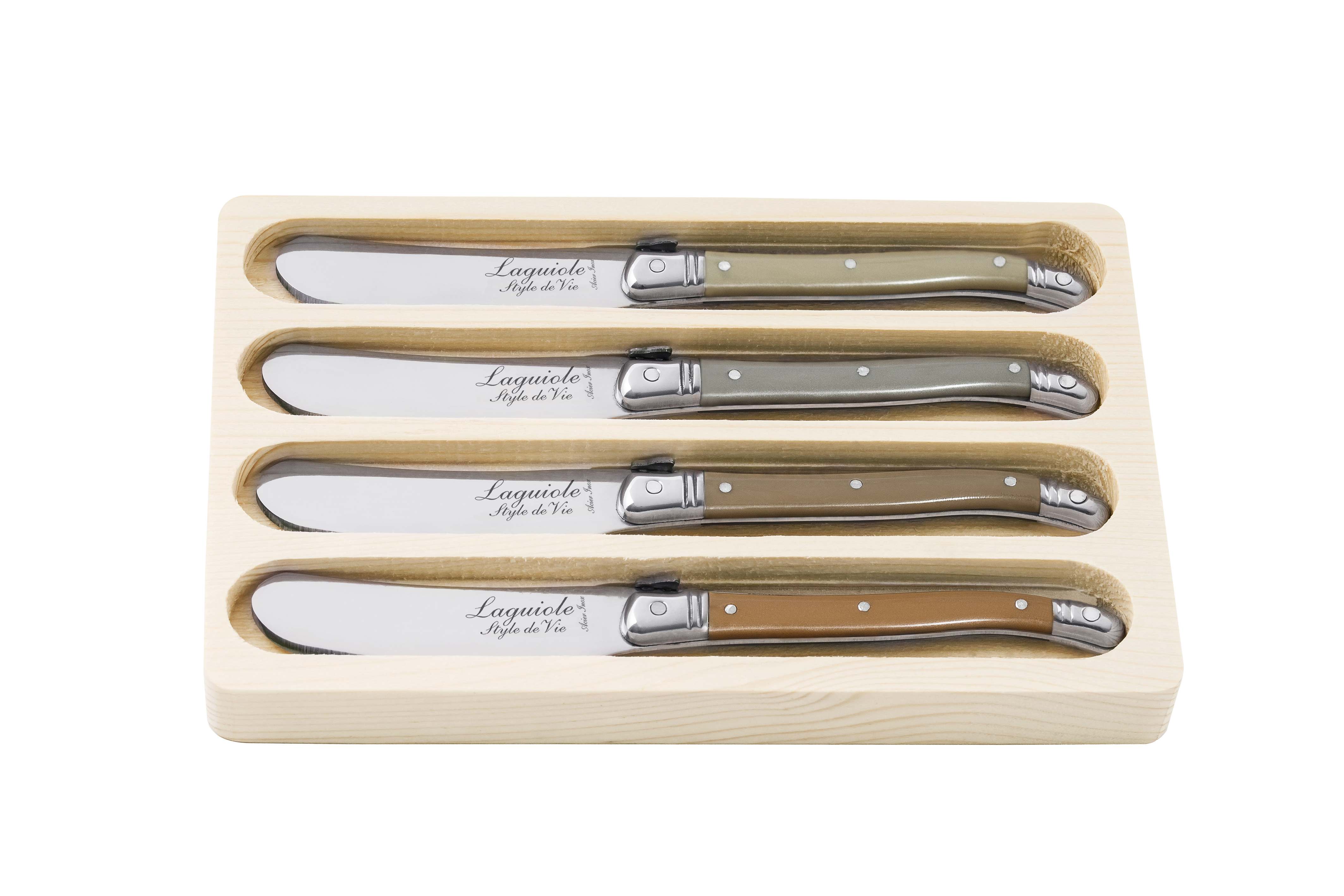 Laguiole Botermes set 4 stuks Treasure in houten Tray by Style de Vie