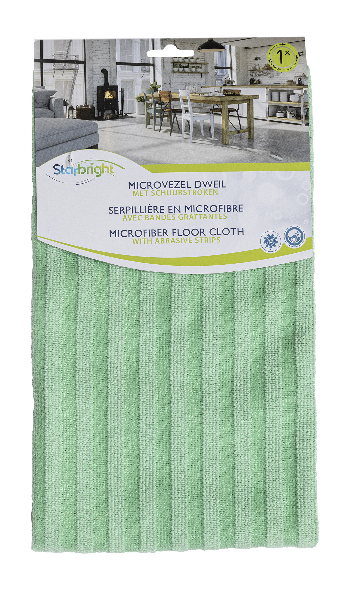 Starbright Dweil Microvezel Warp met  Schuurstroken 50x60 cm - Groen