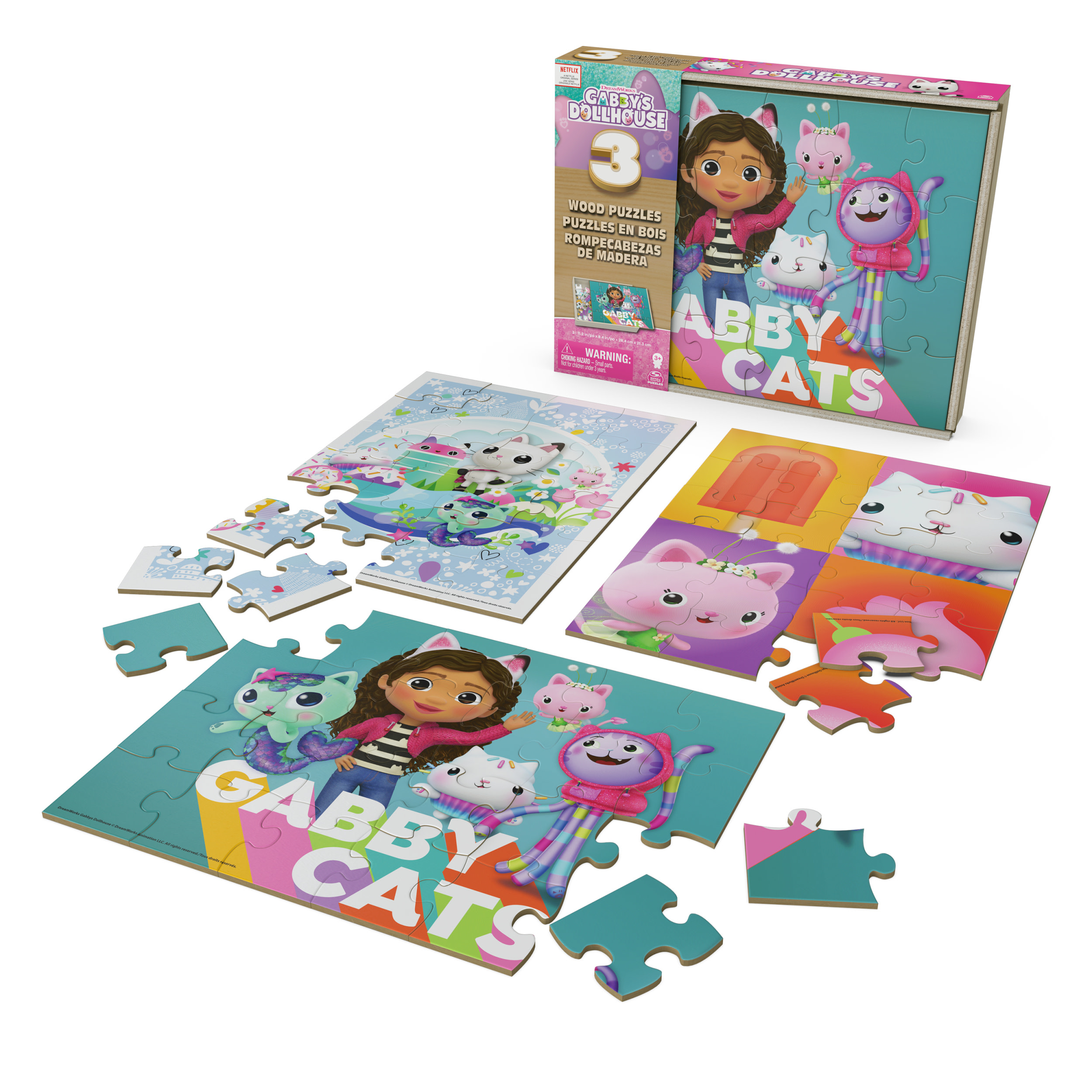 Gabby's Poppenhuis 3 pack houten puzzel in houten doos, 2 x 24 stuks