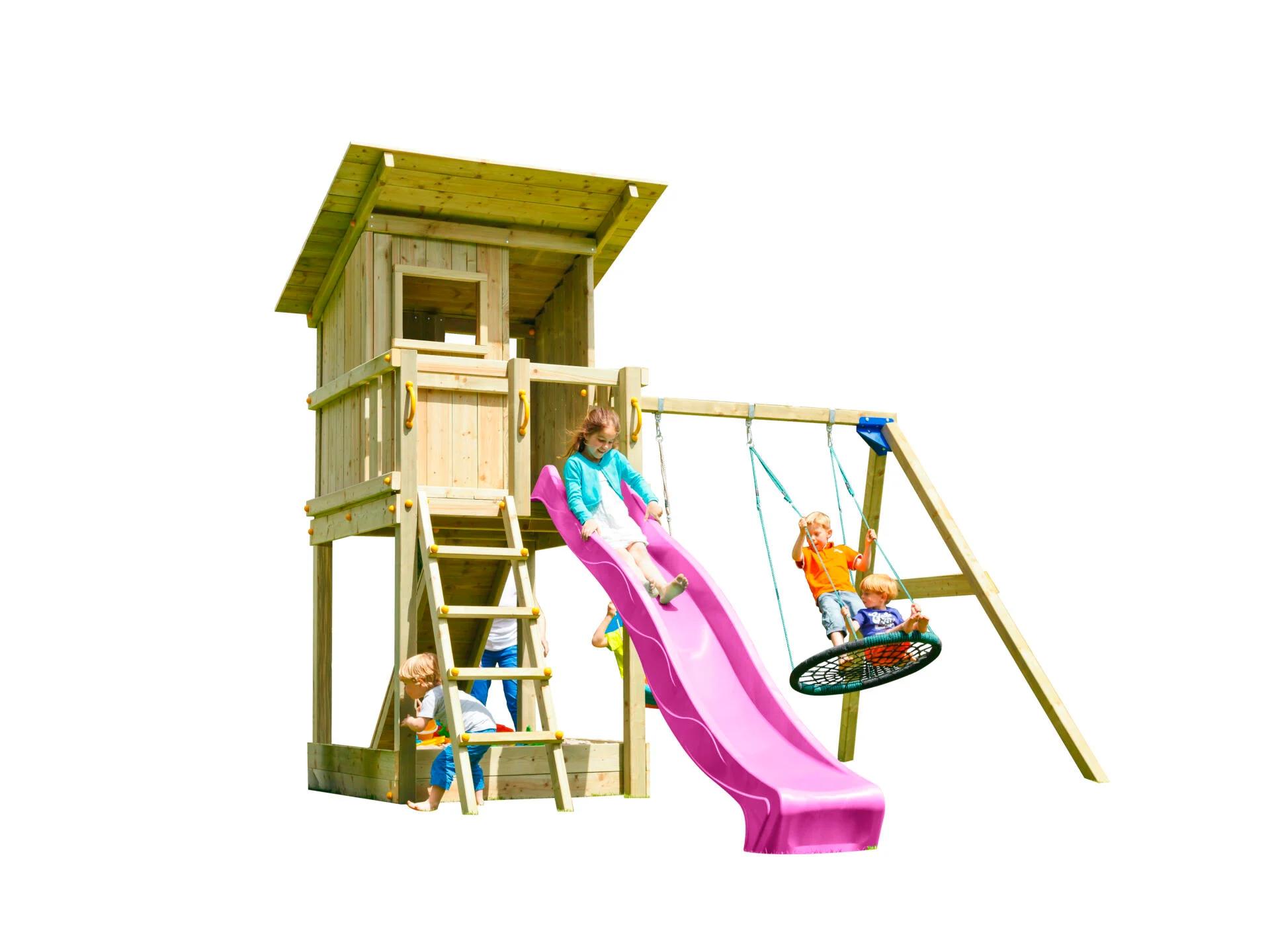 Blue Rabbit Beach Hut Speeltoren met Fuchsia Glijbaan