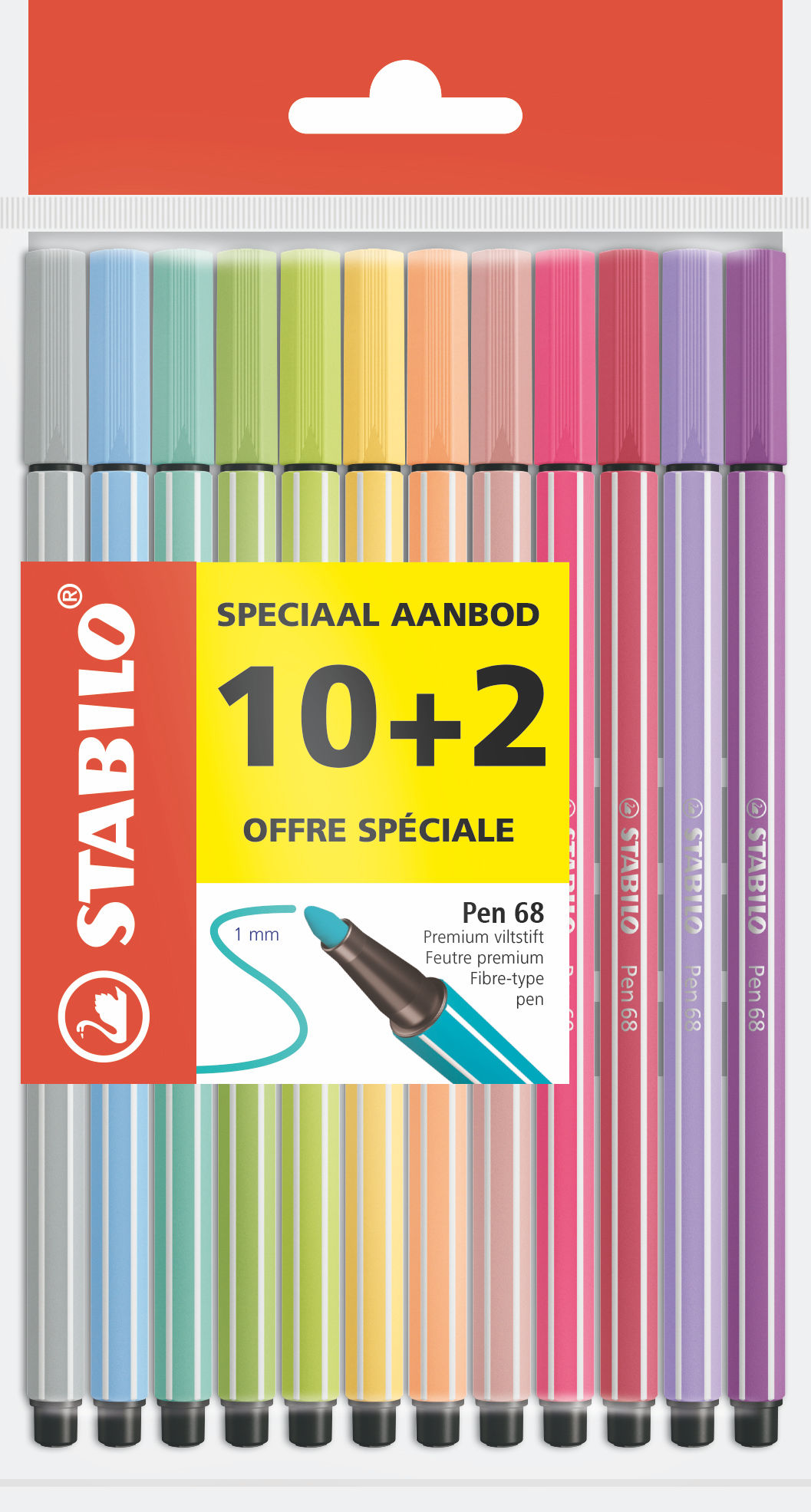 STABILO Viltstift Pen 68 Pastel ECO-Pack 10+2 Special Offer