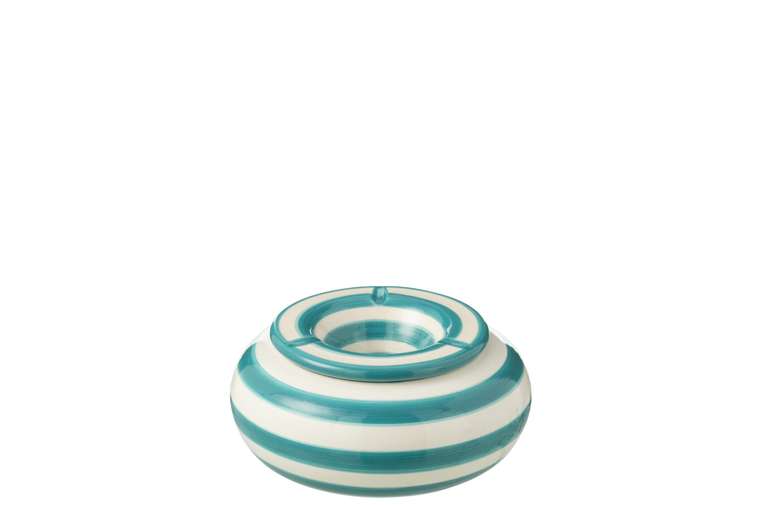 J-Line Asbak Grana Stripes White/Aqua 14x7 cm - Keramiek