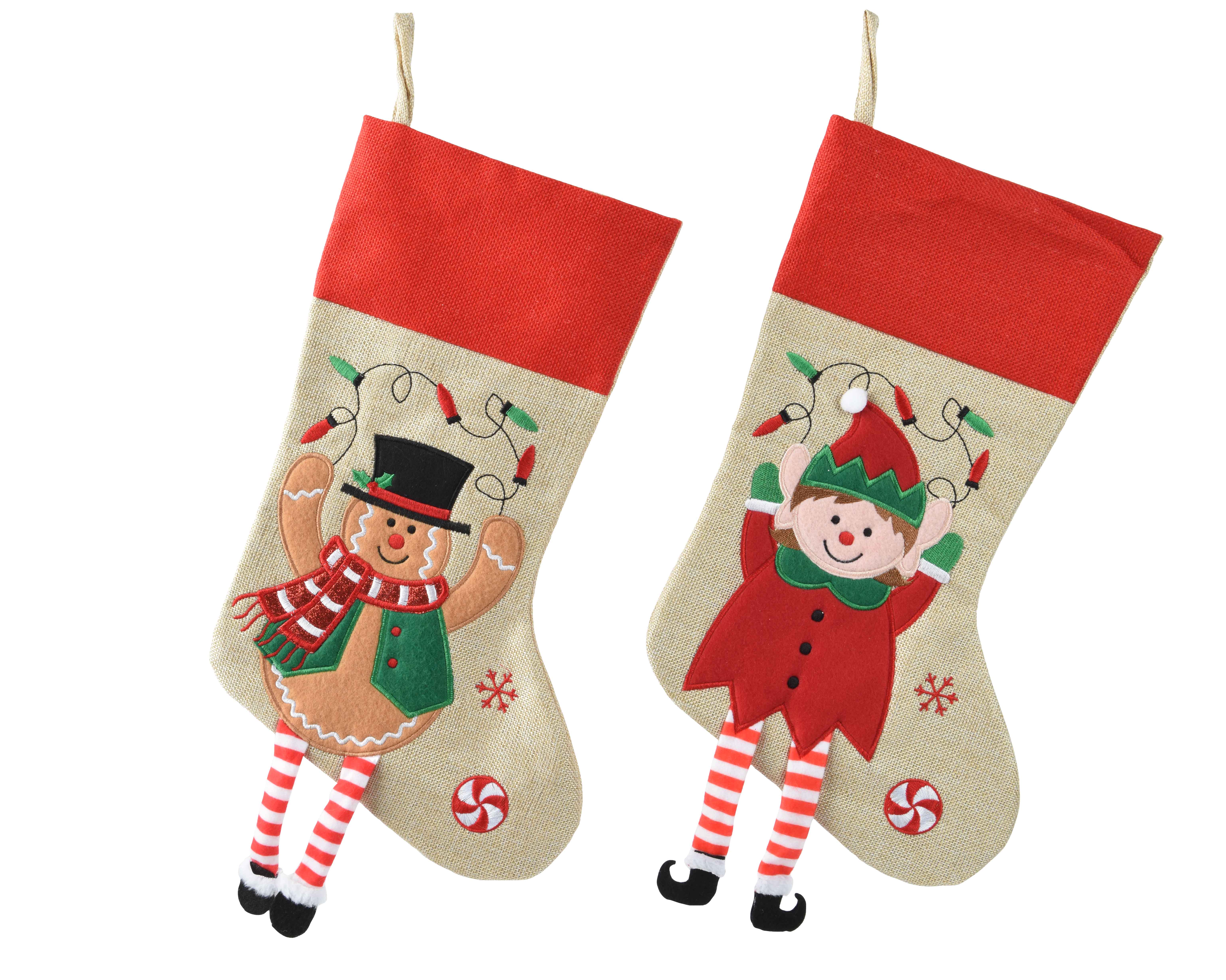 Kerstsok met Elf/Peperkoeken Sneeuwman 40x25 cm - assorti - prijs per stuk