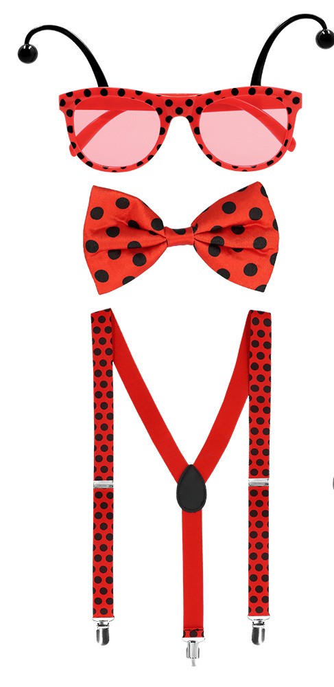 Set Ladybird - Party Bril/Bretels/Vlinderstrik - Lieveheersbeestje