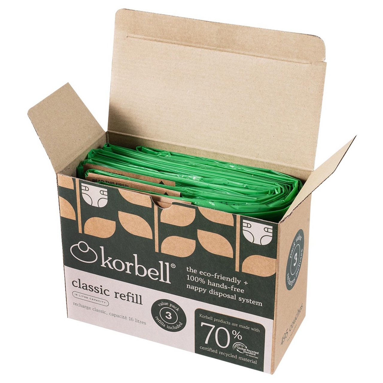 Korbell Navulling Classic voor Luieremmer 16l - 3-pack - 495 Luiers