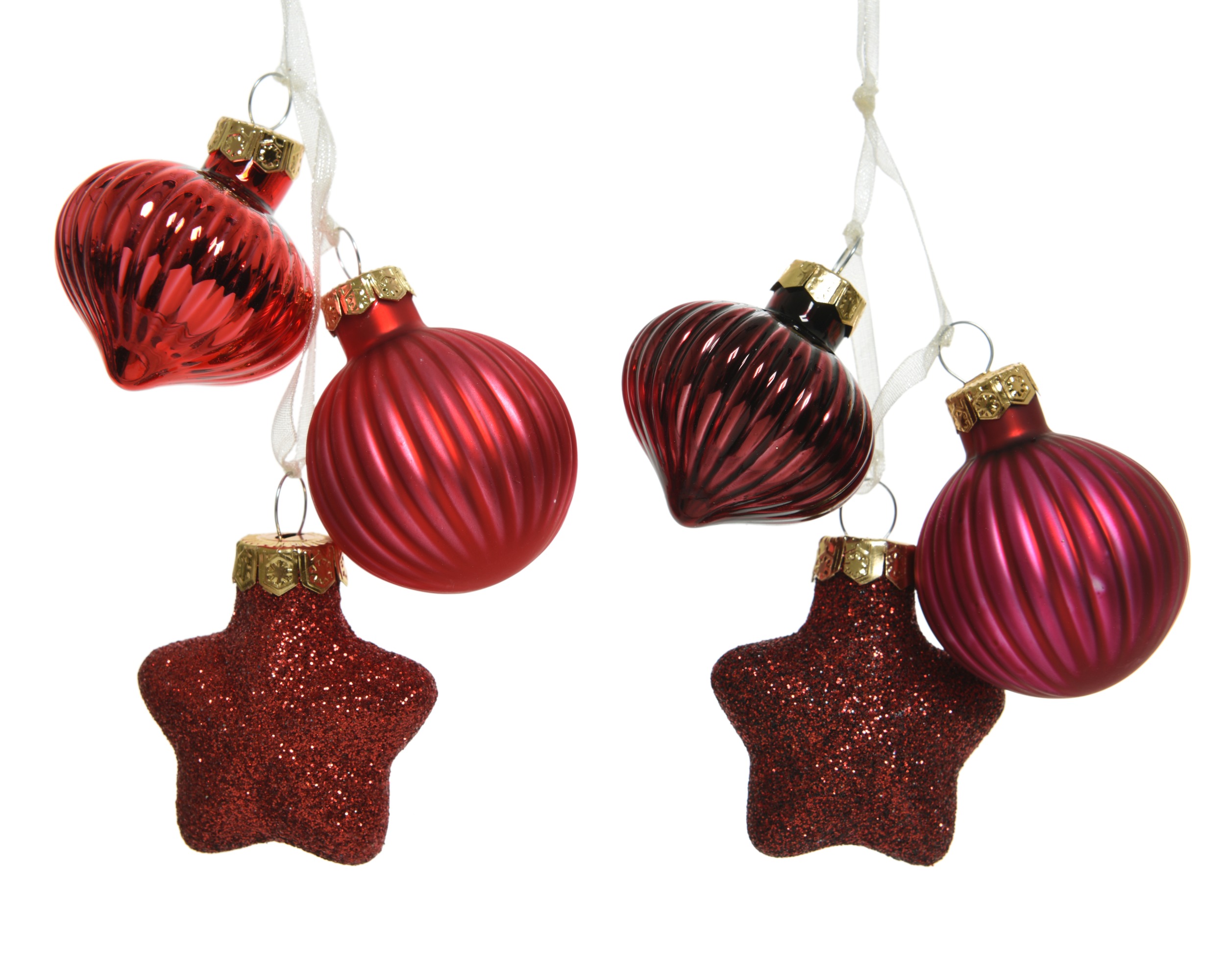 Boomhanger Glas Figuren Kerstrood/Ossenbloed 4x3.5x11.5 cm - assorti - prijs per bundel