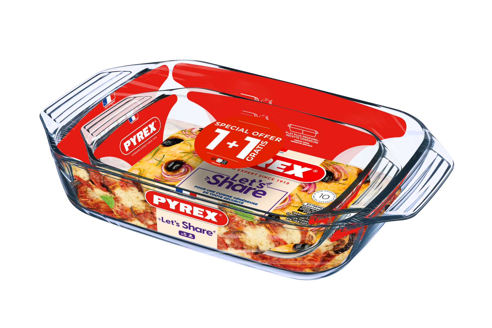 Pyrex Ovenschaal Let's Share Set 1+1 gratis - 1.4l (27x17x6 cm ) & 3l (35x23x7 cm)