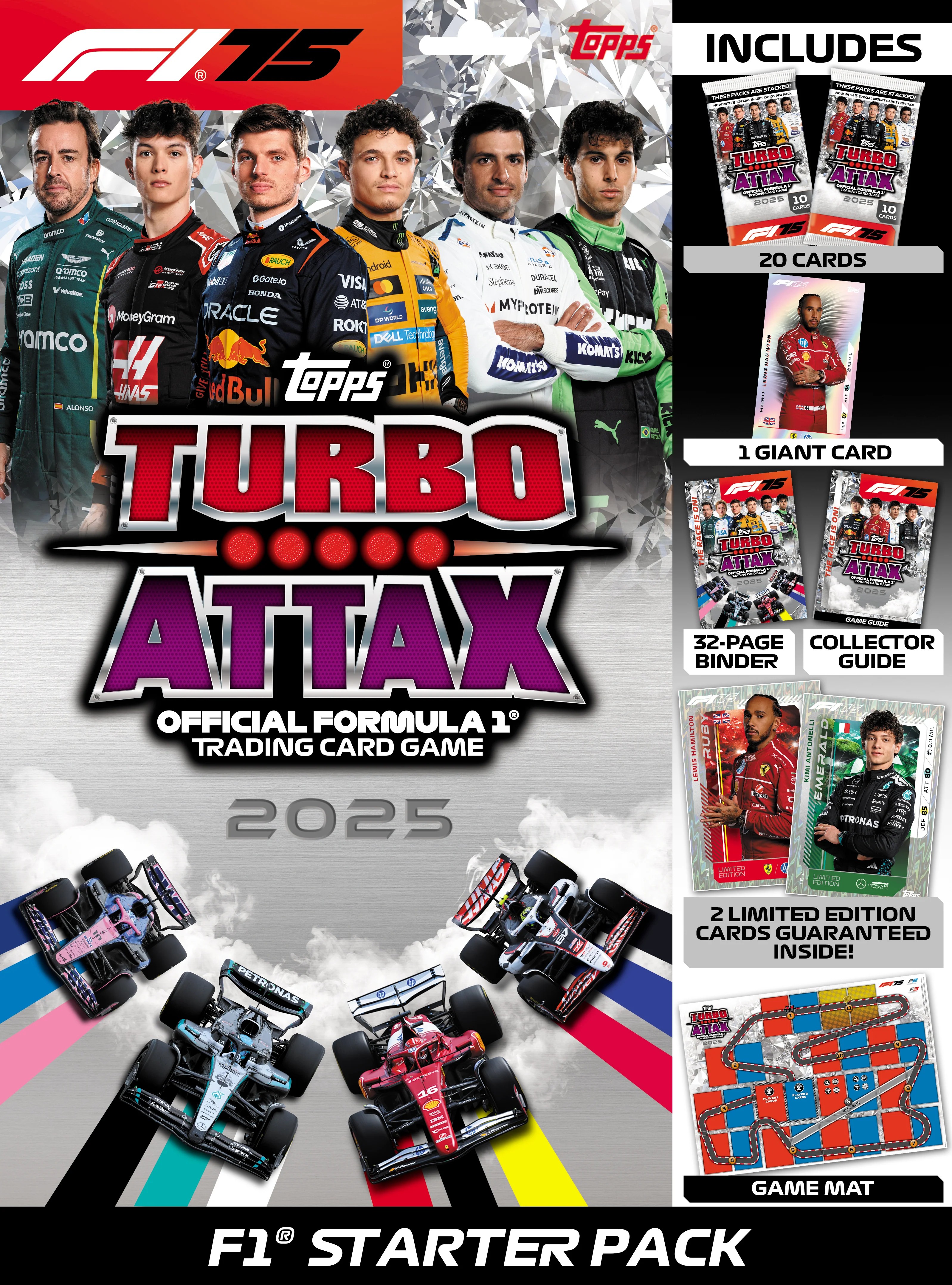 Topps Turbo Attex F1 2025 Starter Pack Album + 18 Kaarten & 2 Lim Ed