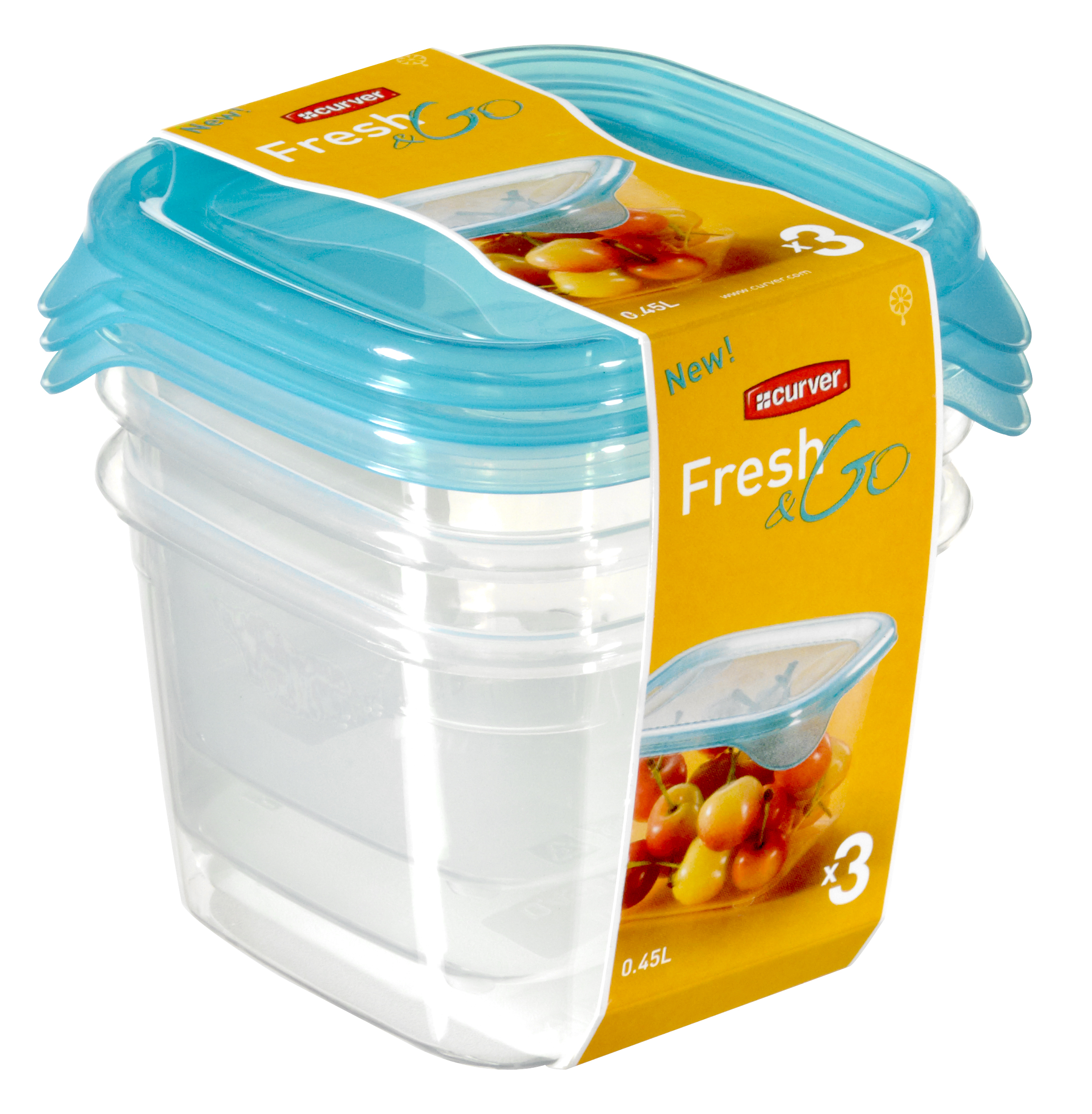 Curver Bewaardoos Fresh&Go Transparant/Blauw 450ml set 3 stuks - 11x11x11 cm