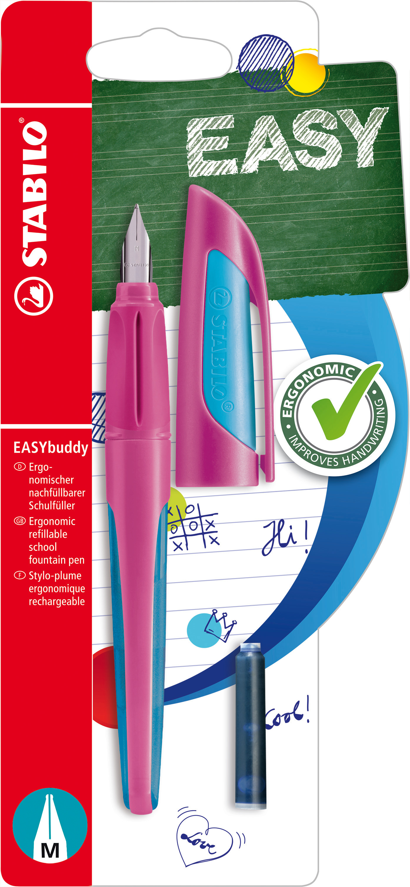 STABILO EasyBuddy Vulpen M Rechts Roze/Lichtblauw + Vulling