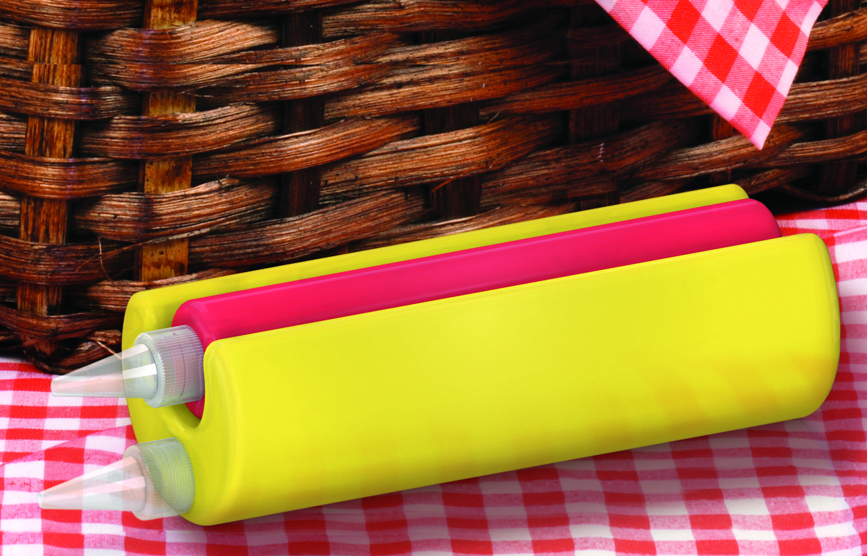 Sausdispenser Double Dog 21.5x5.9x7.3 plc HDPE voor Ketchup en Mosterd