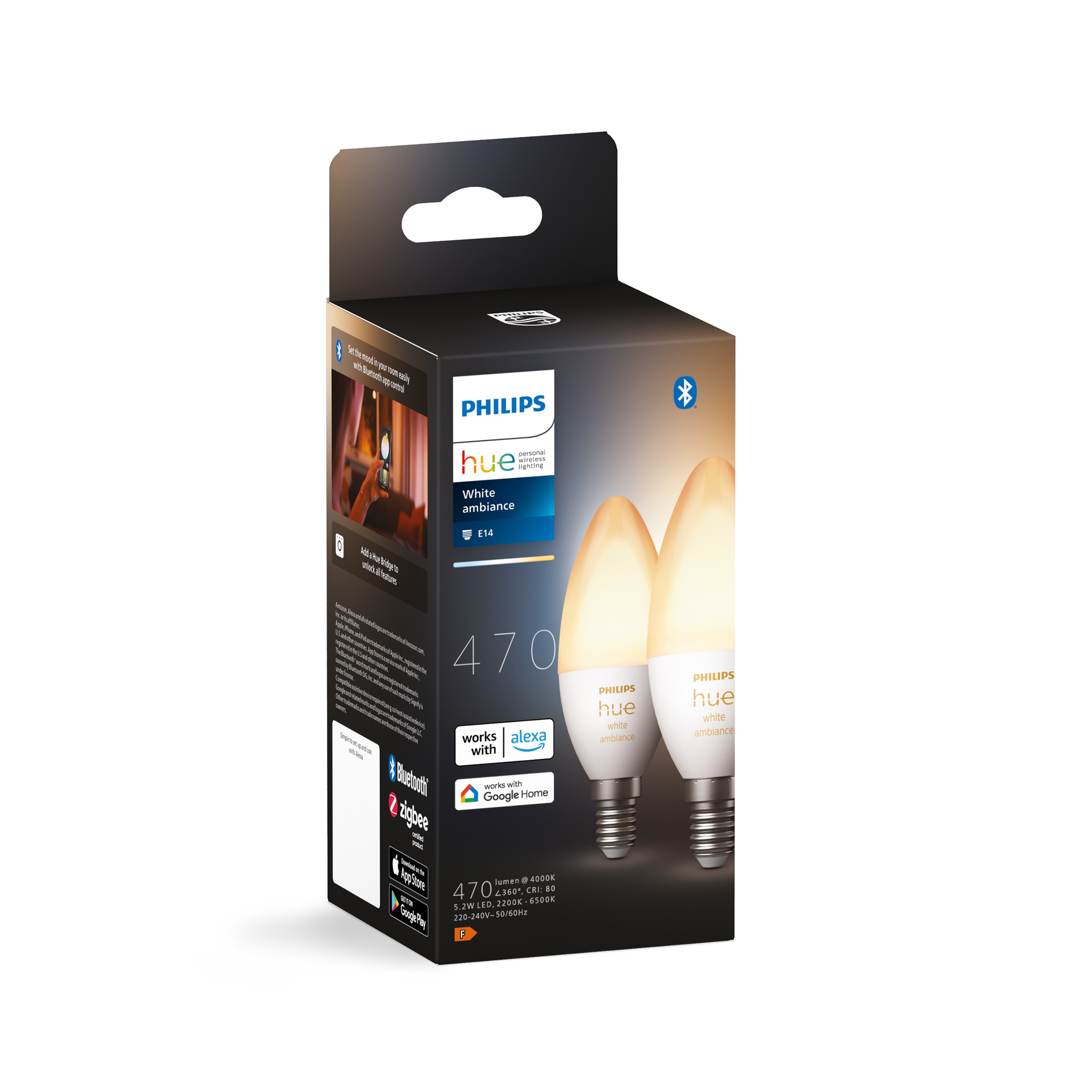 Philips Hue LED Kaarslamp B39 E14 4W White Ambiance BT - 2 stuks