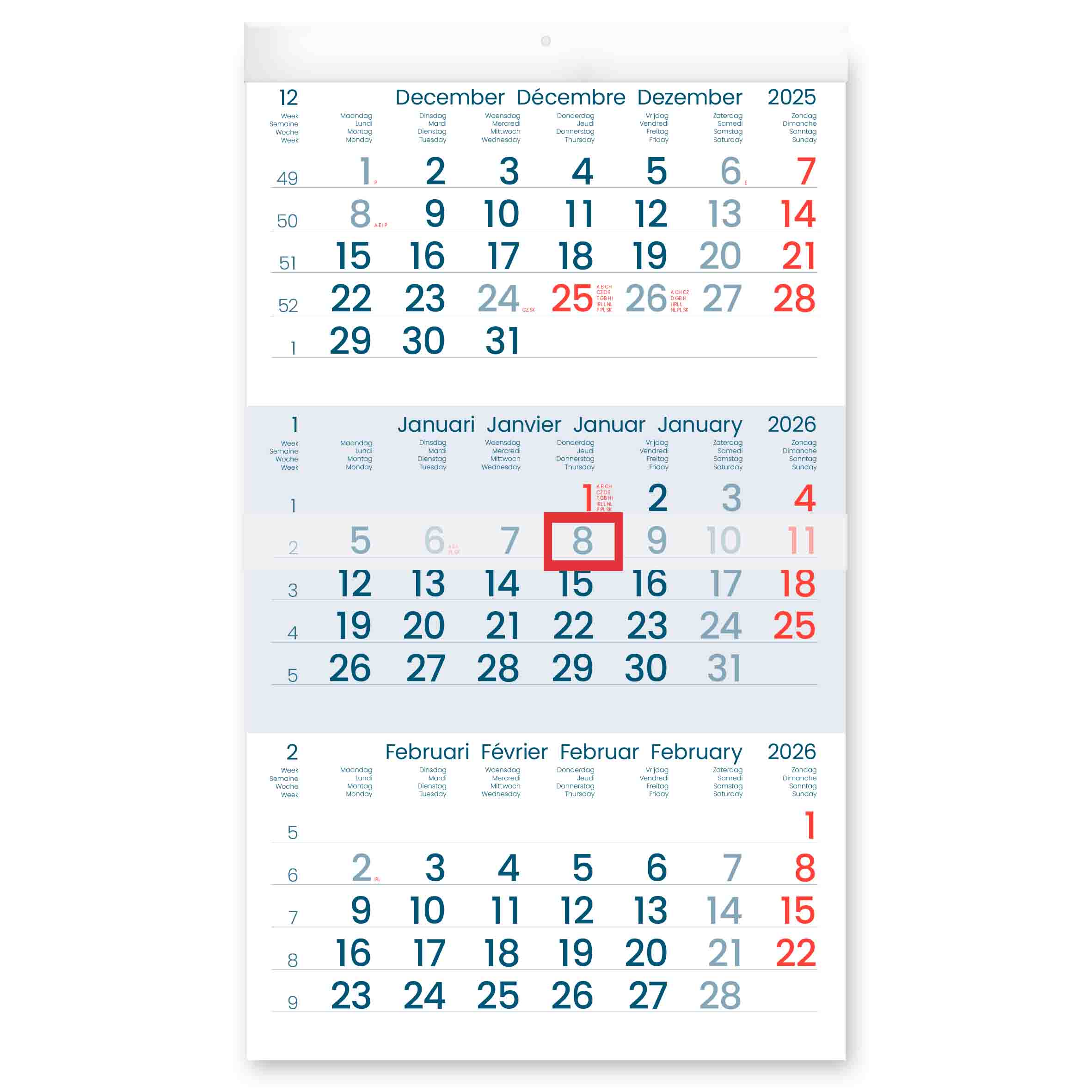 Driemaandkalender 2026 Manager Blauw 29x50 cm