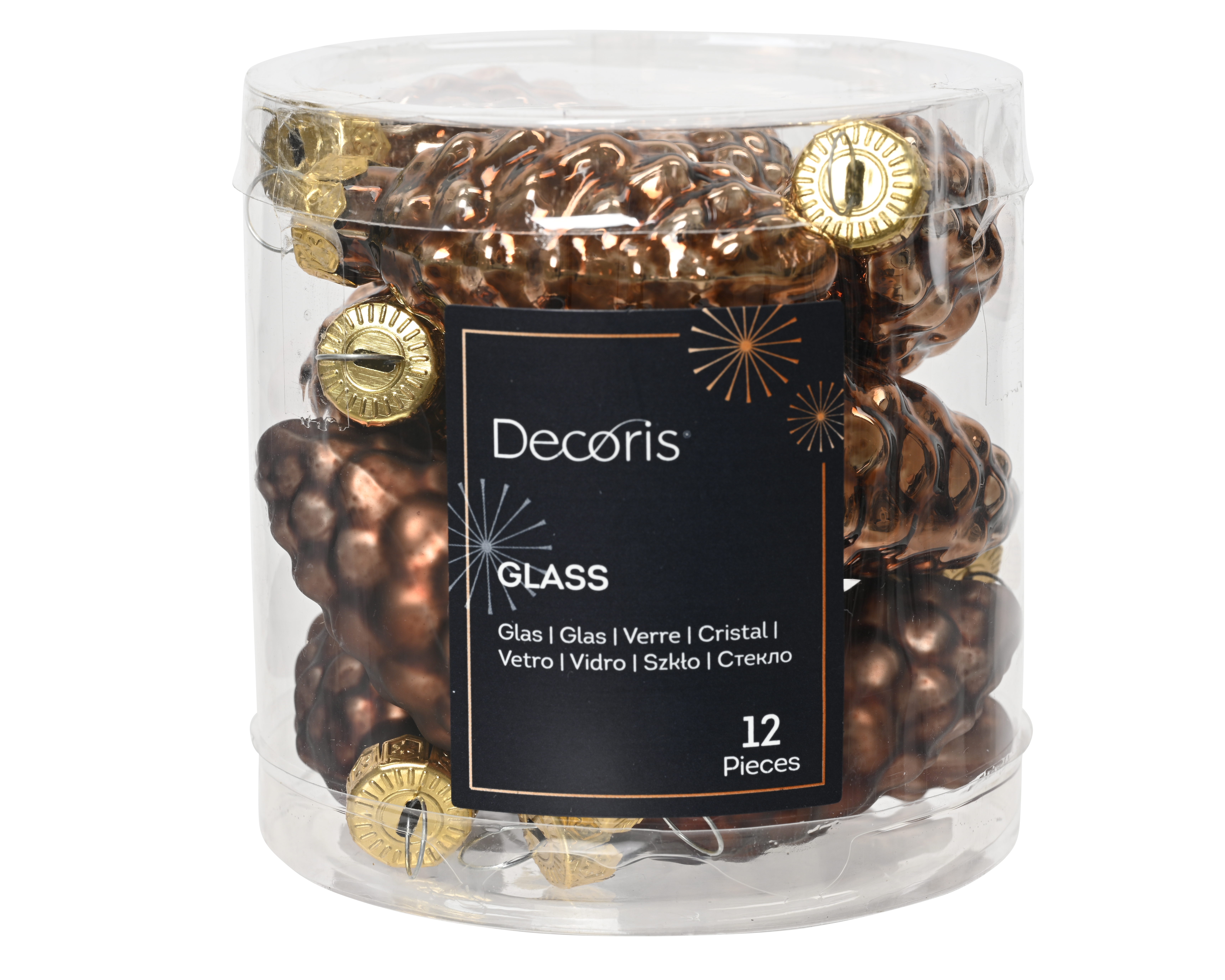 Boomhanger Glas Dennenappel Espresso set 12 stuks 2.5x6 cm - Mat/Glanzend
