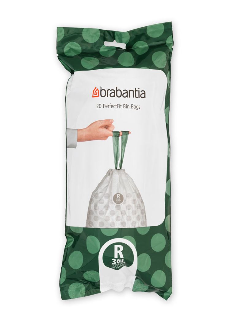 Brabantia Afvalzakken 36l PerfectFit Code R 20 stuks - met Trekbandsluiting - 100% Recycled
