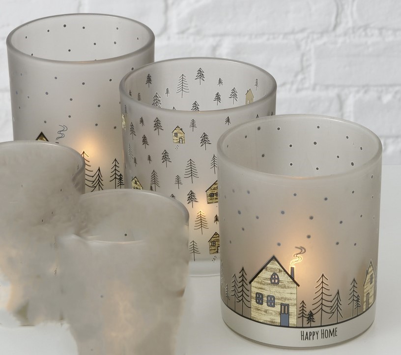 Theelichthouder Glas Homewood 10 cm 3 Designs - assorti - prijs per stuk