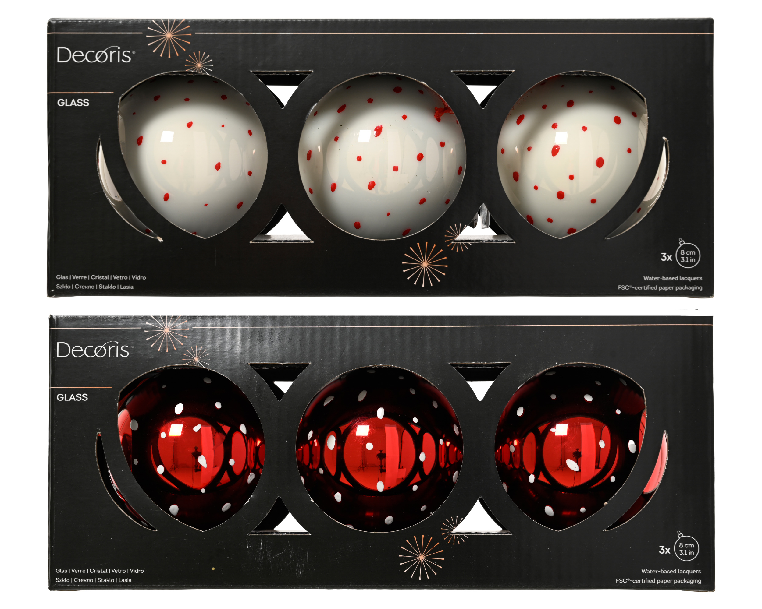 Kerstbal Glas 8cm met Stippen - assorti - prijs per stuk