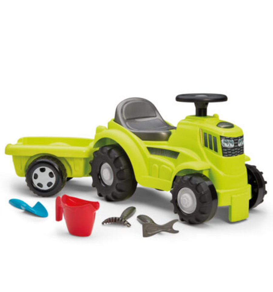 Ecoiffier Tractor met Aanhanger 81 cm. Looptractor met 4 accssoires