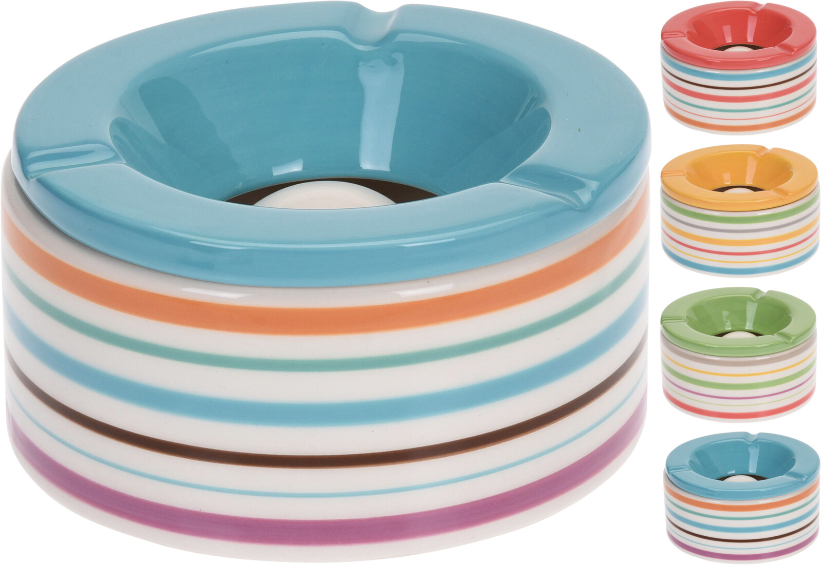 Asbak Gestreept 12x6 cm - assorti - prijs per stuk