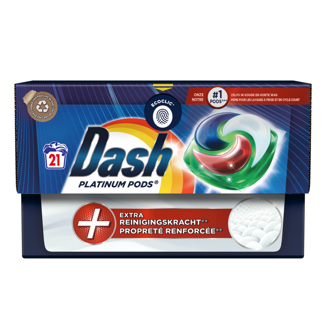 Dash Wasmiddel Pods 2in1 Platinum extra Reinigingskacht 21stuks