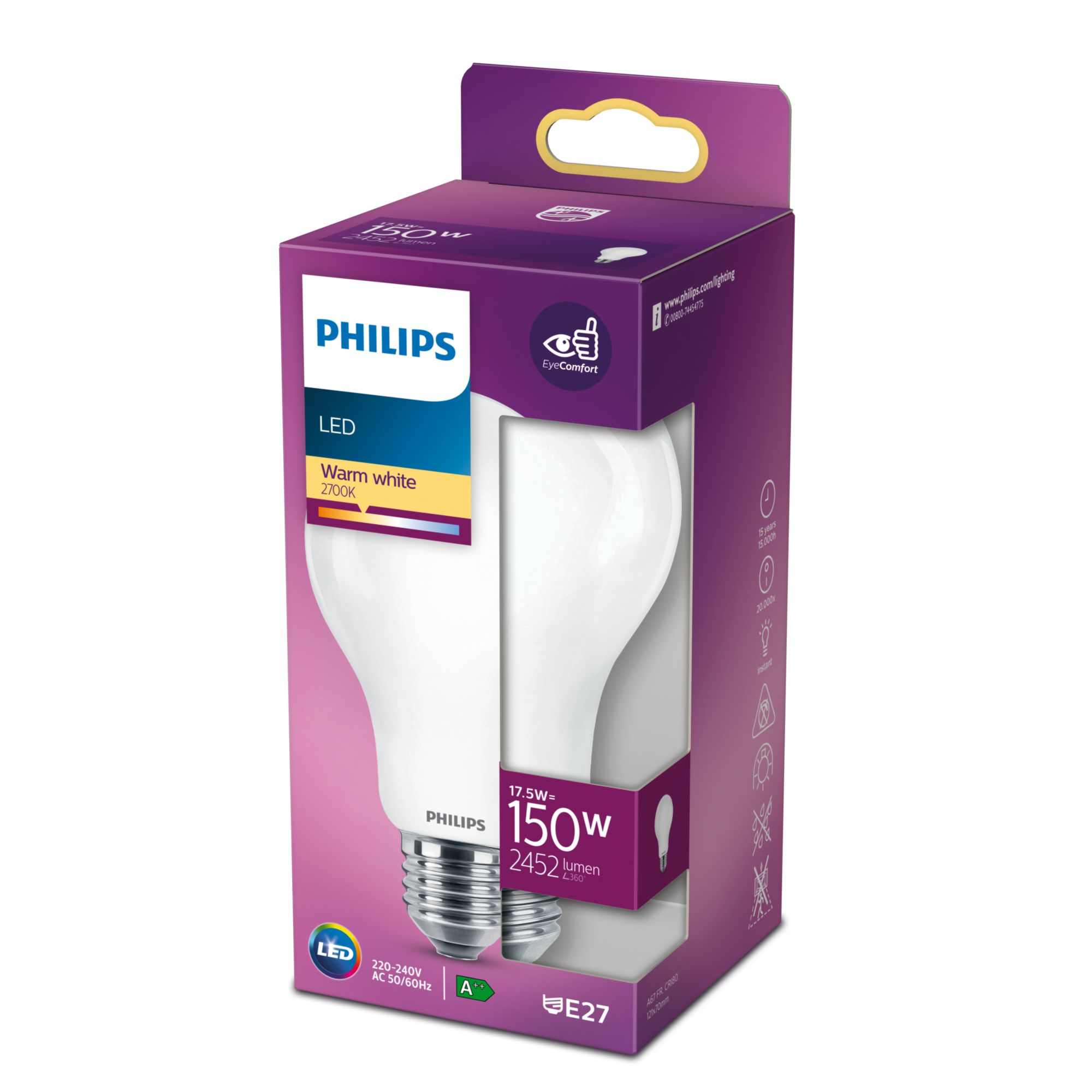 Philips LED Standaard Lamp A67 E27 17.5W 2452lm 2700K