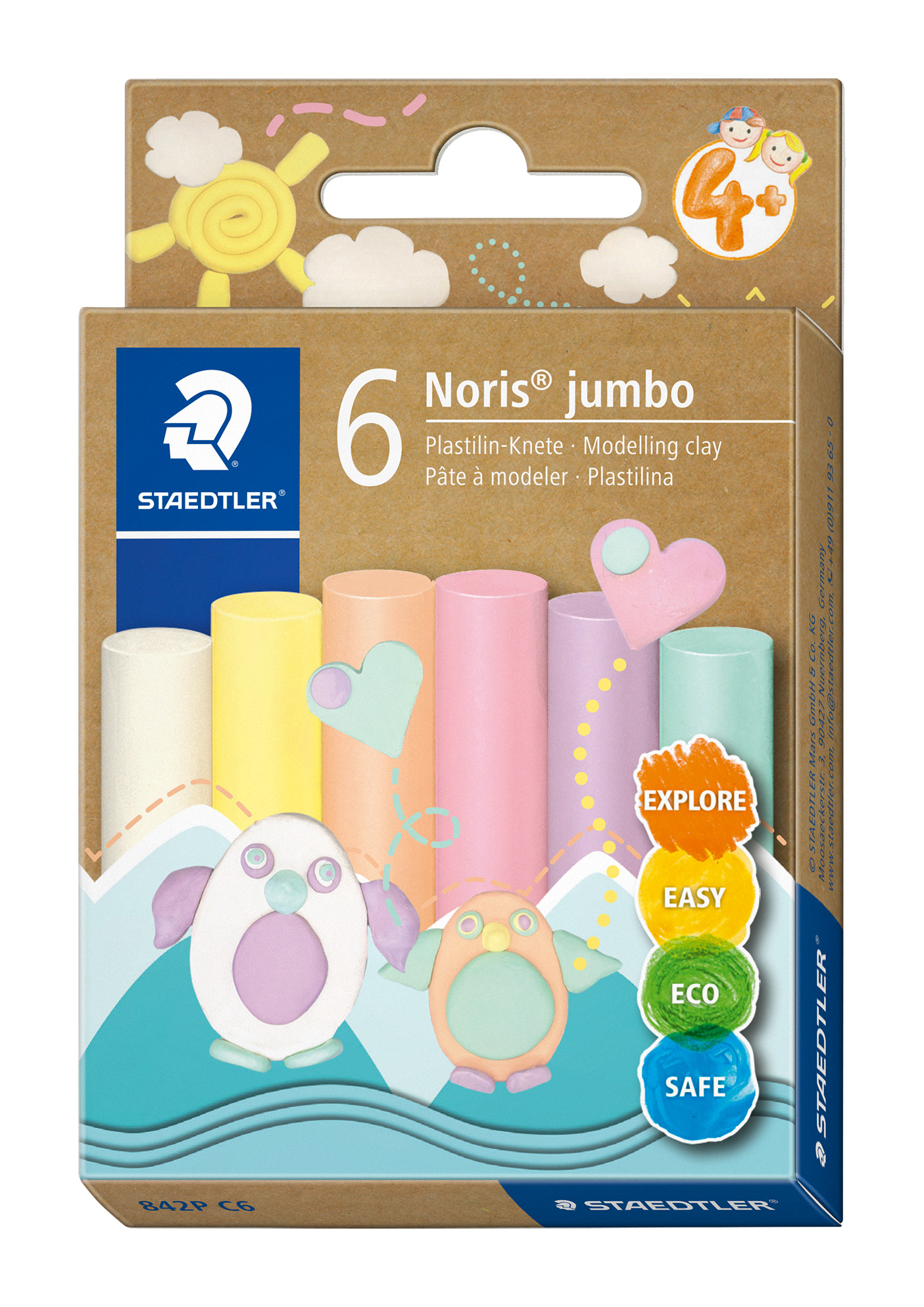 Noris Jumbo Boetseerklei Pastel 6 stuks - assorti