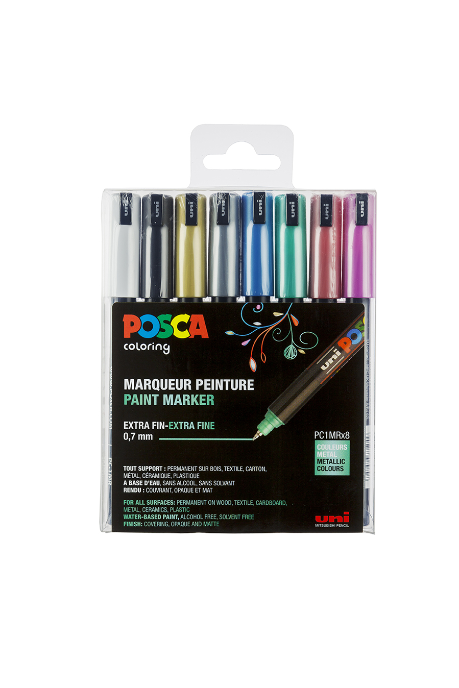 Posca Verfmarker PC-1MR 0.7 mm Gekalibreerde Punt - Metallic kleuren 8 stuks
