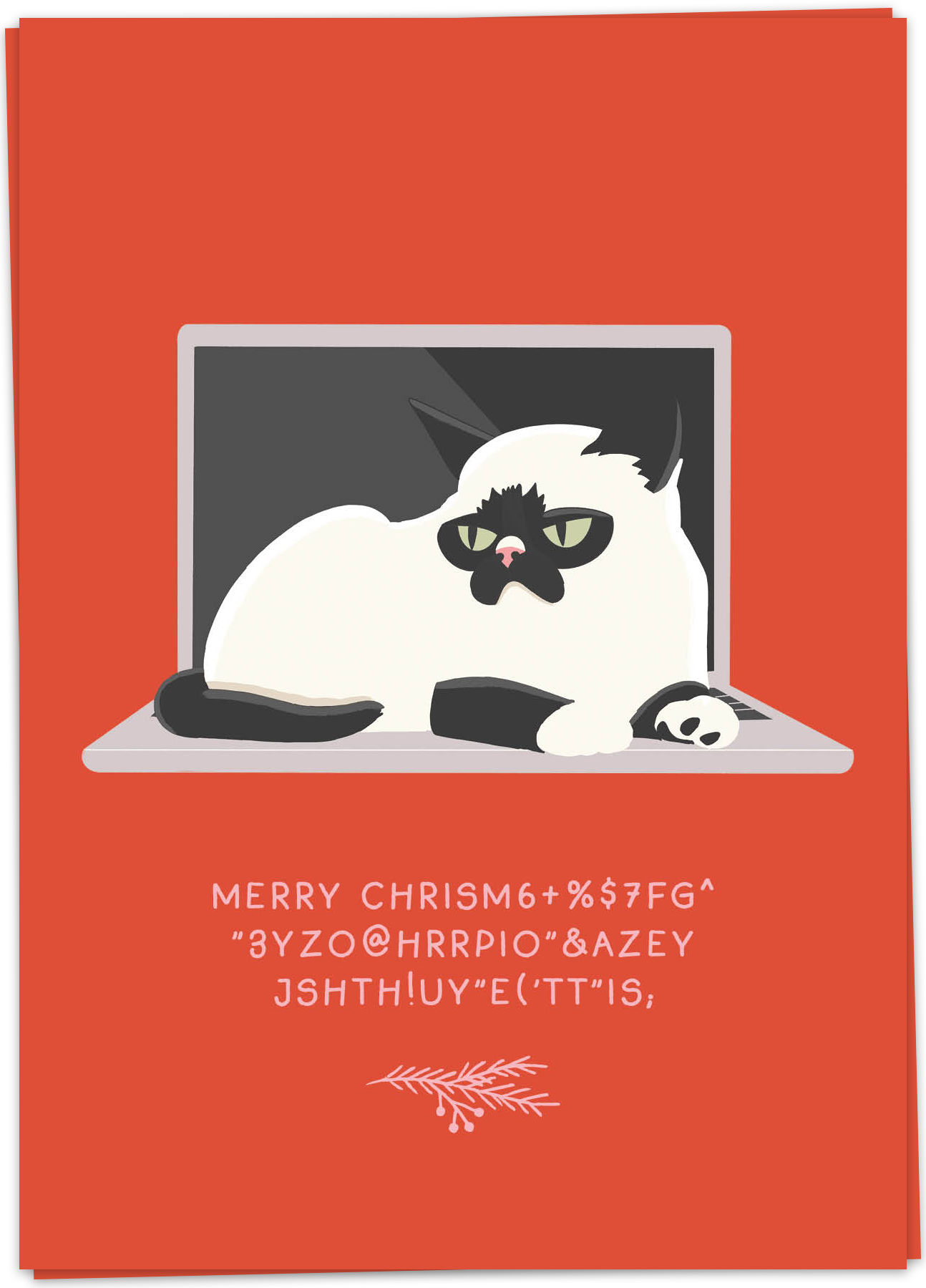 Wenskaart Kerst Cat Laptop Christmas