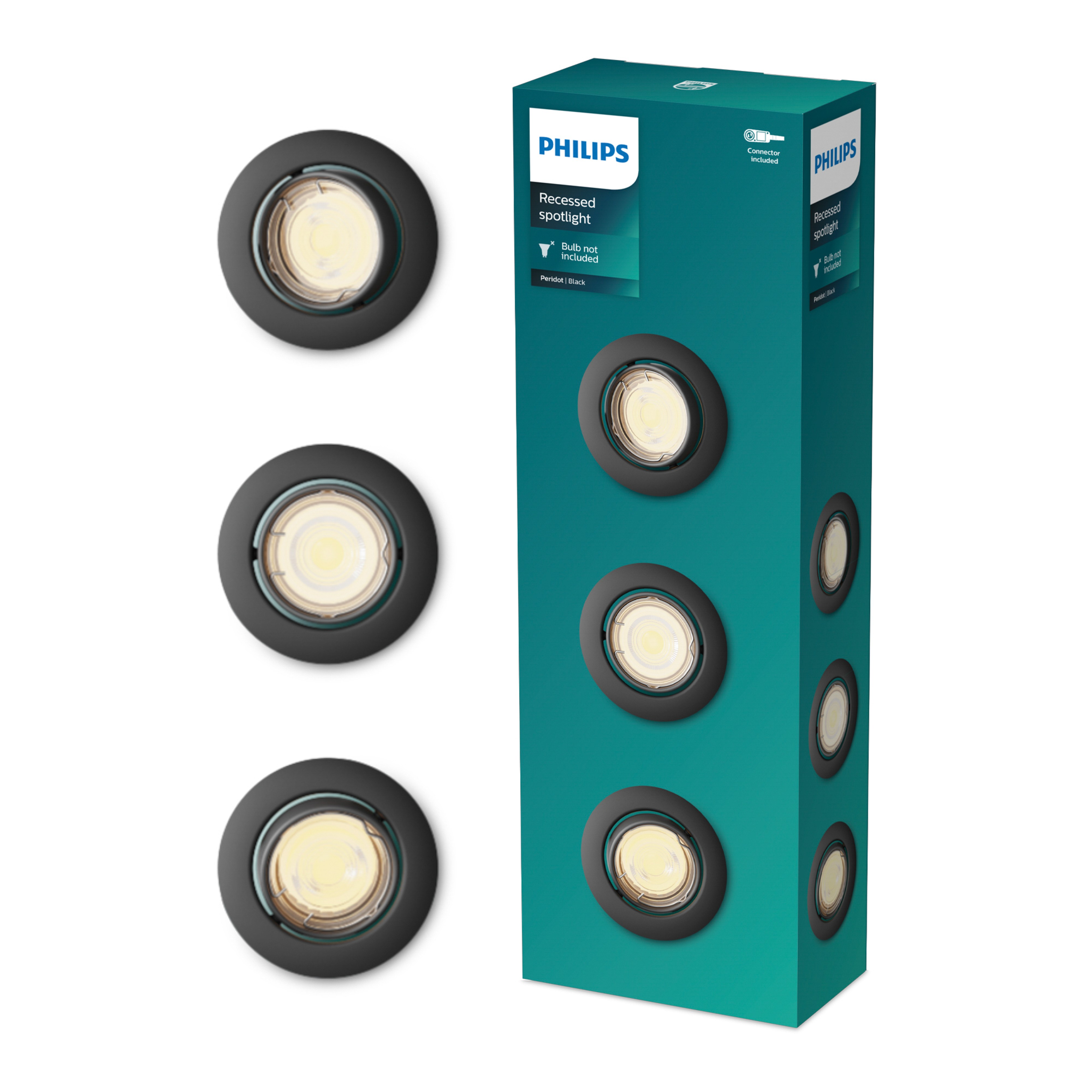 Philips Inbouwspot Peridot Rond Richtbaar GU10 Zwart - 3 stuks