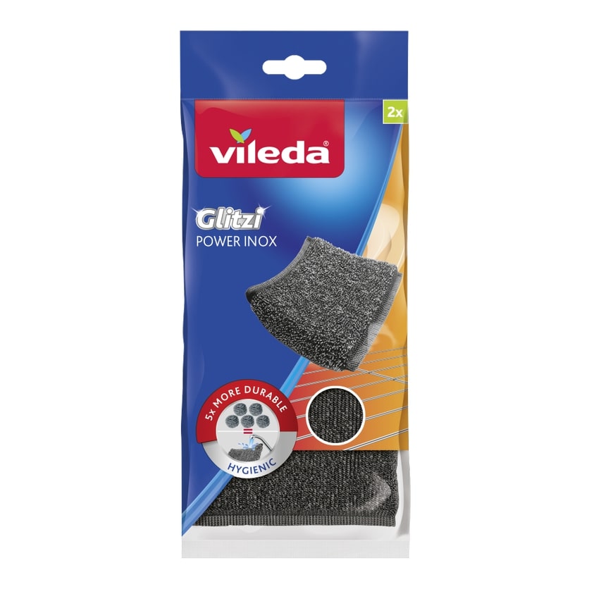 Vileda Schuurspons Glitzi Power Inox 2 stuks - ideaal voor BBQ rooster