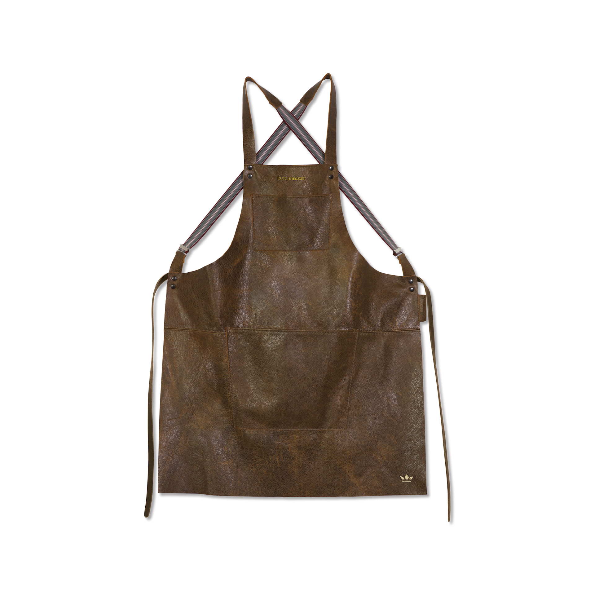 Dutchdeluxes Keukenschort met Bretellen Vintage Brown - 77x64.5 cm - 100% Volnerf Leer - Handgemaakt